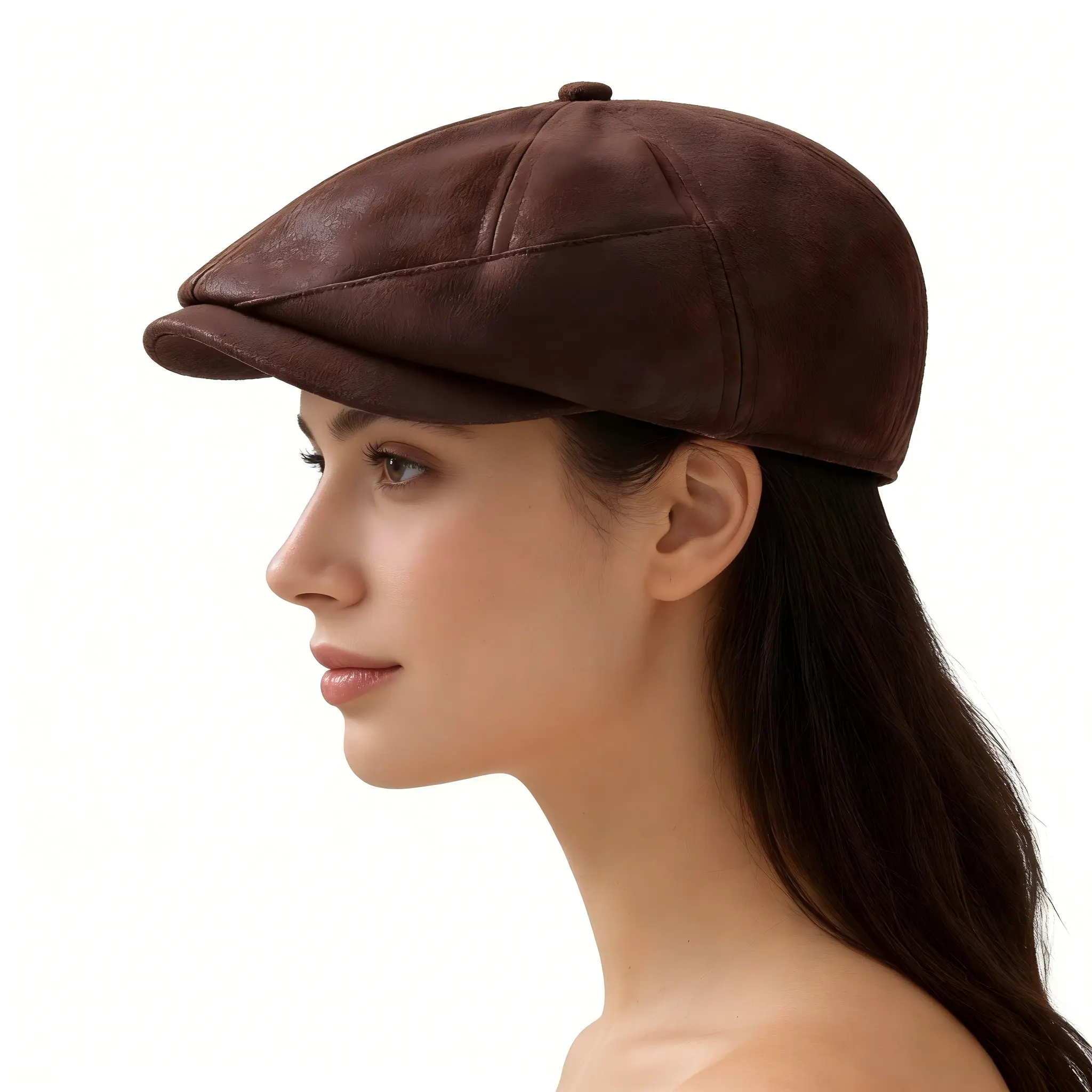 Genuine Leather Brown Newsboy Cap Ivy Hat Adjustable Unisex Brown Leather Flat Cap for Men – Genuine Leather Ivy Newsboy  main image 4