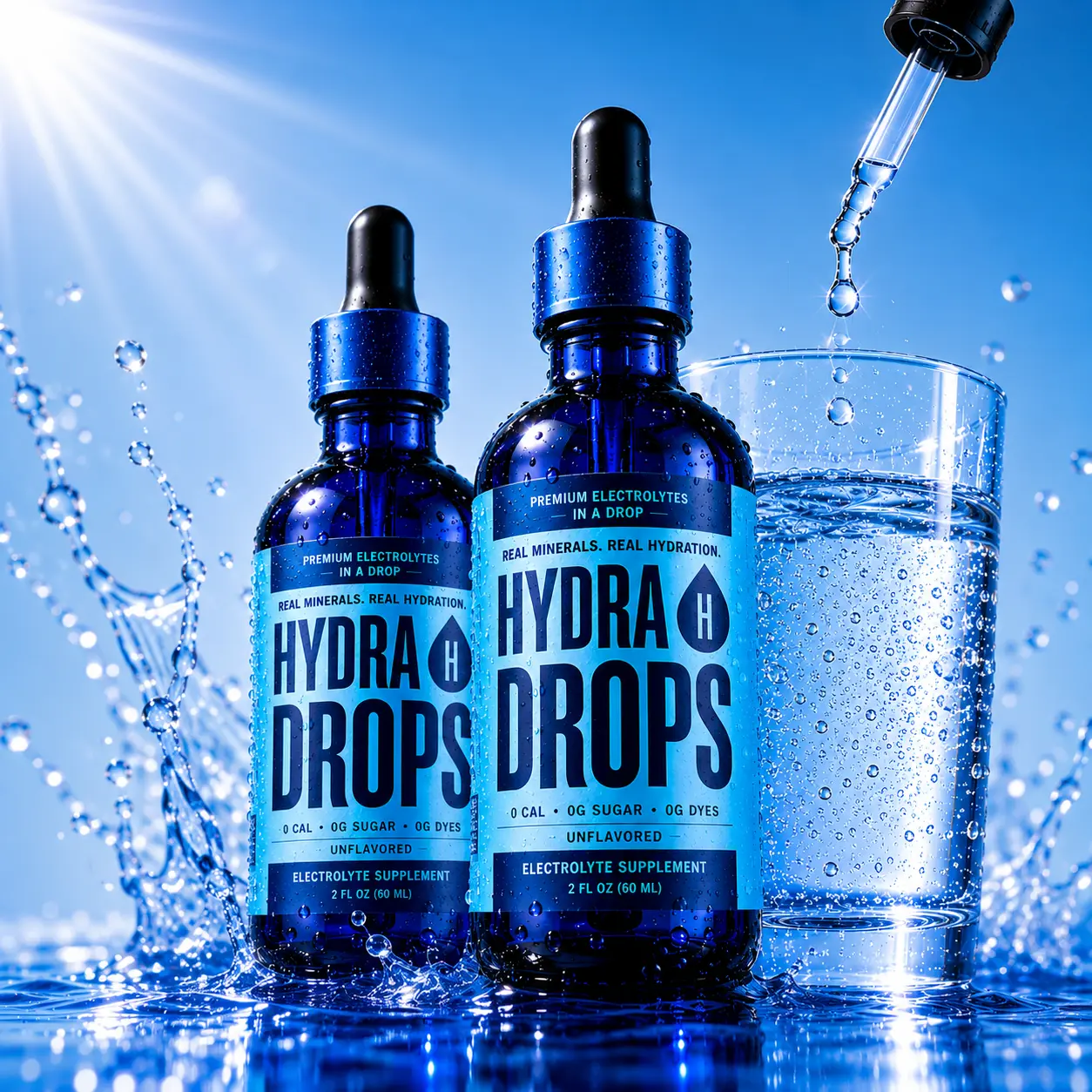 Hydra Drops - 2 Bottle Pack Ionic Sea Mineral Electrolyte Drops | Zero Sugar Zero Calories | 60 Servings