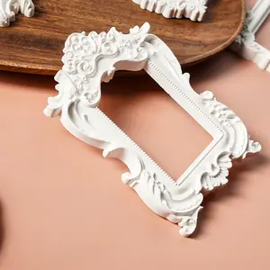 European Style 3D Pattern Decorative Prop, Oval Square Shape Frame, Multi-Style Options, Photography Props, Miniature House Decoration, Home Ornament, Detailed Frame