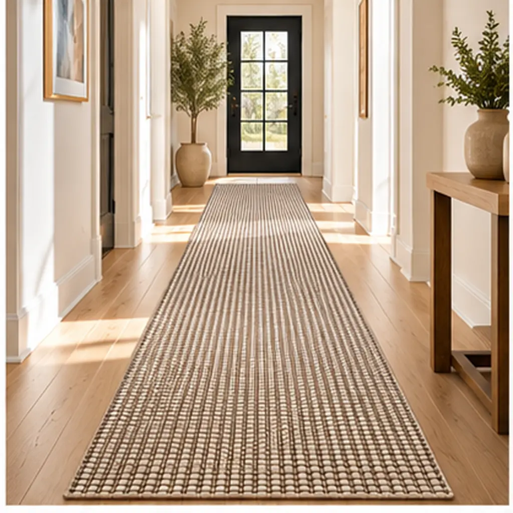 12FT Extra Long Runner Rug, Beige & Taupe Woven Hallway Rug for Kitchen, Entryway and Corridor