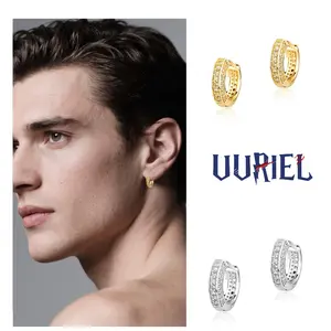 UJ Hip Hop Luxurious and fashionable Single Row Zircon Earrings For Man,Circular Huggie,Hypoallergenic cartilage cuffs,unsiex Couple Gift Elegant Menswear Sparkling