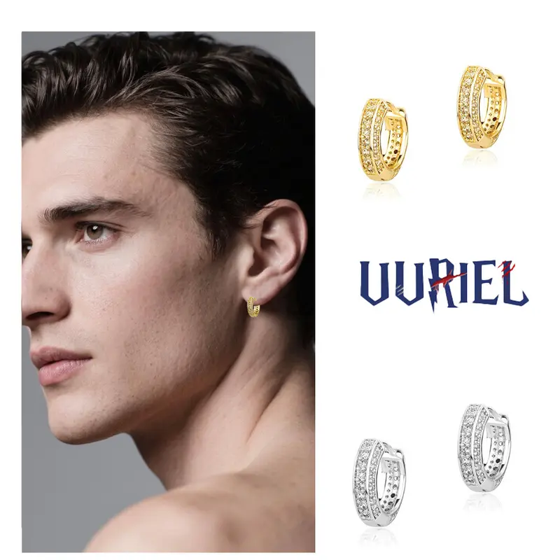 Unisex Statement Single Row Cuff Stud Earrings - Sparkling Artificial Zirconia, Hypoallergenic 925 Sterling Silver Post Fashion Ear Jewelry, Hip Hop Luxe Look for Layering & Daily Outings