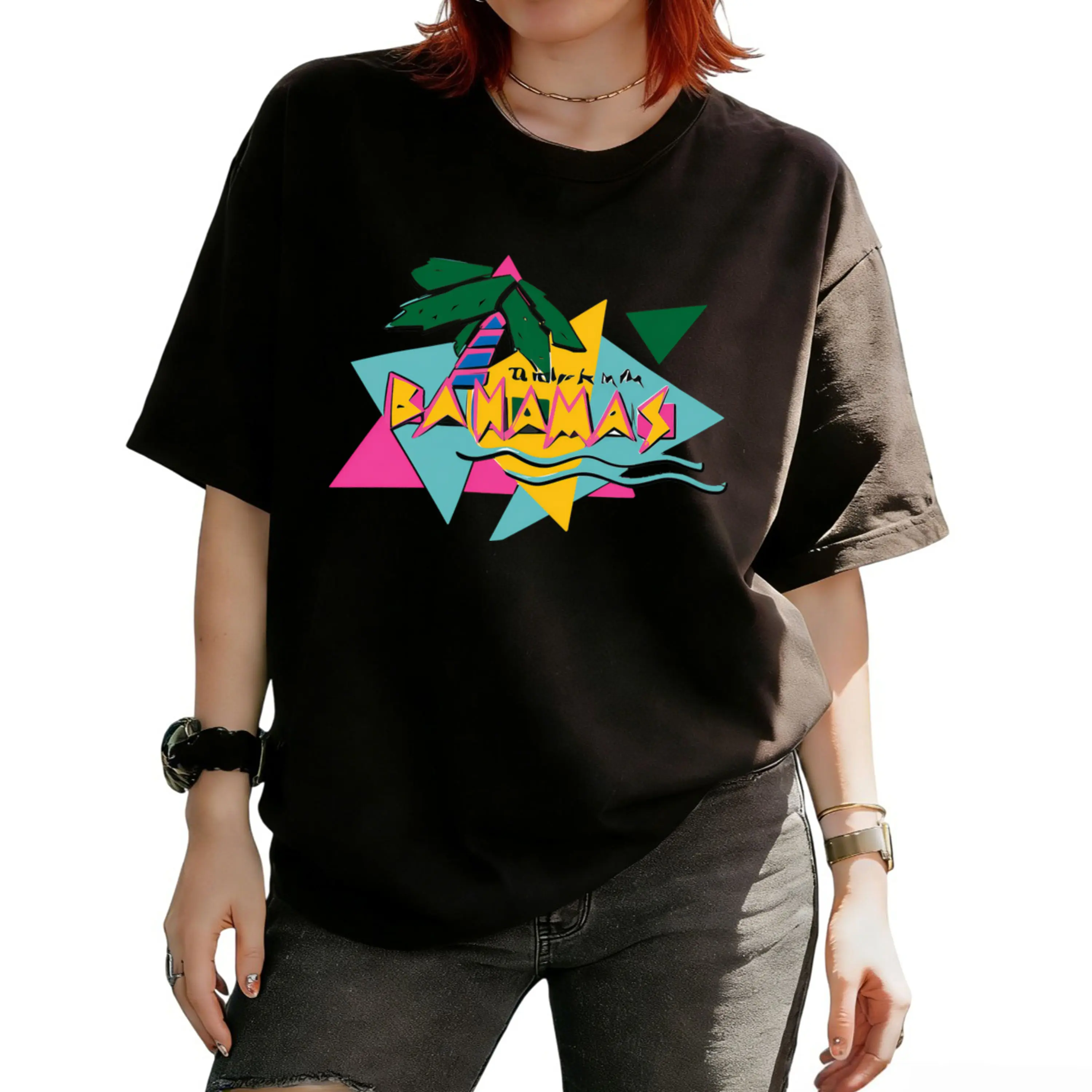 Bahamas Bahamas Island Vintage Printed Women'S T-Shirt Beach Vacation Travel Departure Top Vigorous Retro Short Sleeve Travel Atmosphere T-Shirt 01 Women'S All Season Printed Crew-Neck Top Check Fit