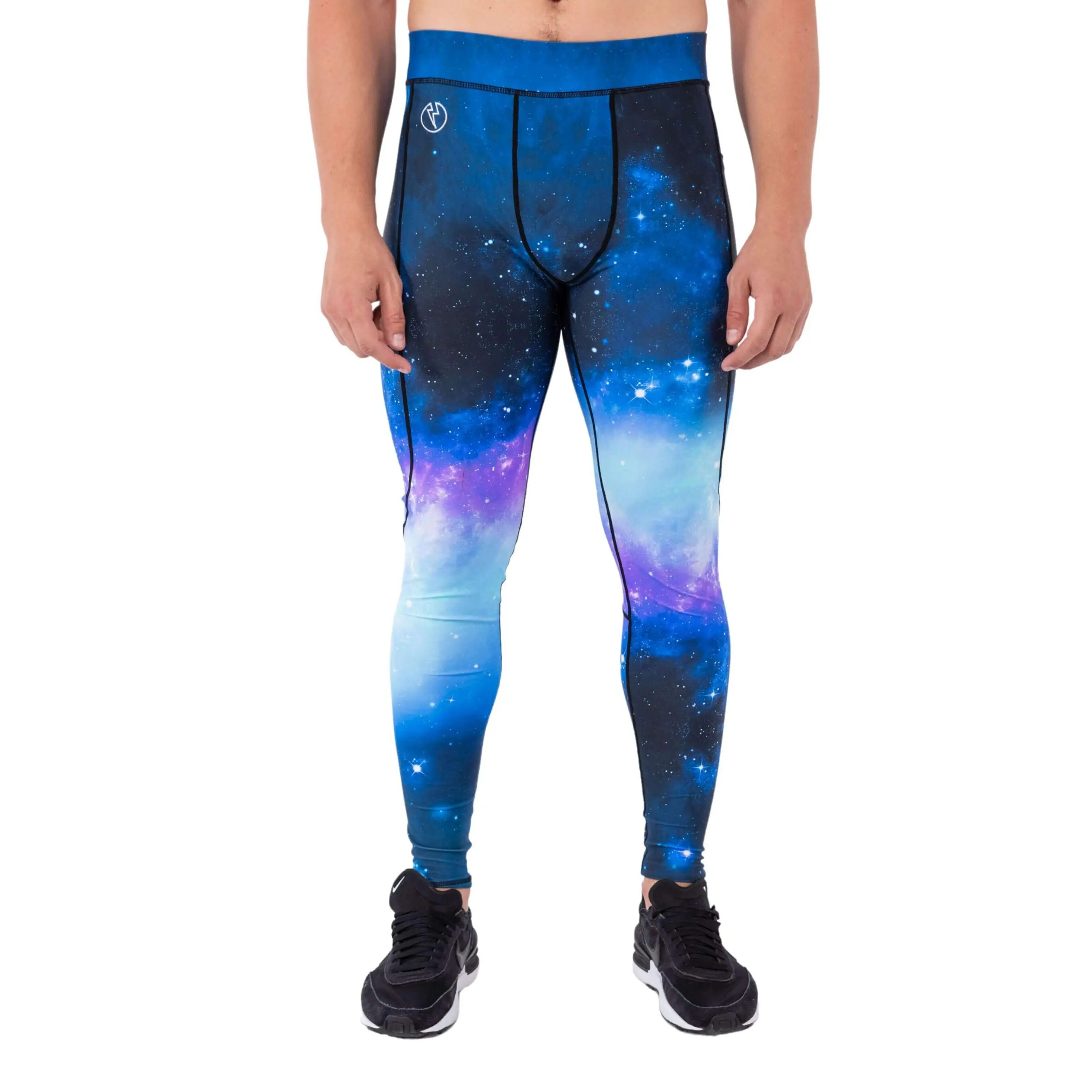 Kapow Meggings Starlord Blue Galaxy Print Men’s Leggings Activewear with Phone Pocket | Gym, Running, Cycling, Yoga & Fitness Tight Sports Tight Fitting Pants