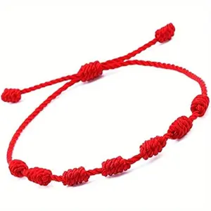 2pcs Adjustable Red Cord Bracelet with Seven Flat Knots �C Soft, Handmade Woven Design for Women, Men, Girls & Boys �C Perfect Gift for Any Occasion, Yearround Wear |   Luxurious Appearance |   Soft Red Cord