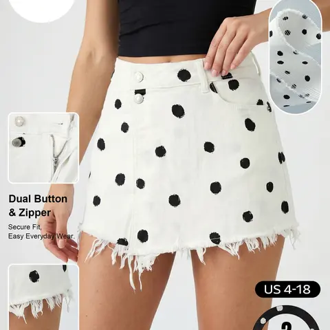 Katch Me Chic Women's Casual High Waist Polka Dot Frayed Denim Skorts, Versatile Multi-Pocket Double Button Durable Shorts, Wear-Resistant Cotton Women's Bottom #TikTokMadeMeBuyIt #SummerEssentials #Bottoms #DenimOutfit #Jeans