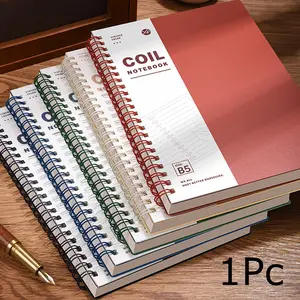 Vintage Spiral Rings Notebook B5/A5, 120 Thick Cream Pages, 360° Lay-Flat Design, Lined Coil Journal for Students and Office Use
