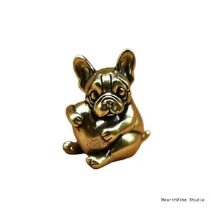 Brass Pug Statue Holding a Heart — A Fun, Trendy Puppy Tea Pet and Living Room Ornament
