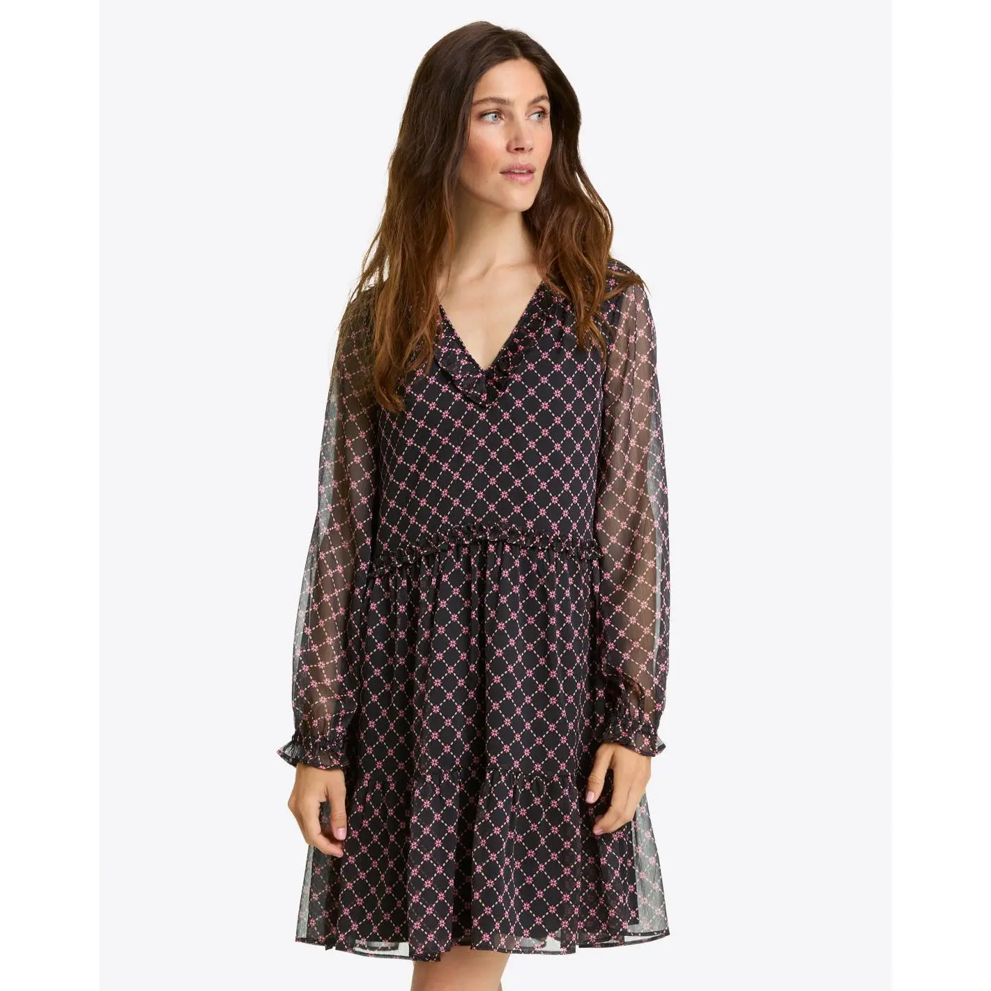 Lorrie Long-Sleeve Dress in Crinkle Chiffon