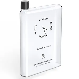 NiHome Flat Water Bottle for Purse 25oz, A5 Water Bottle Plastic 750ml, Book Shaped Water Bottle Portable, Square Water Bottle,Transparent Cup