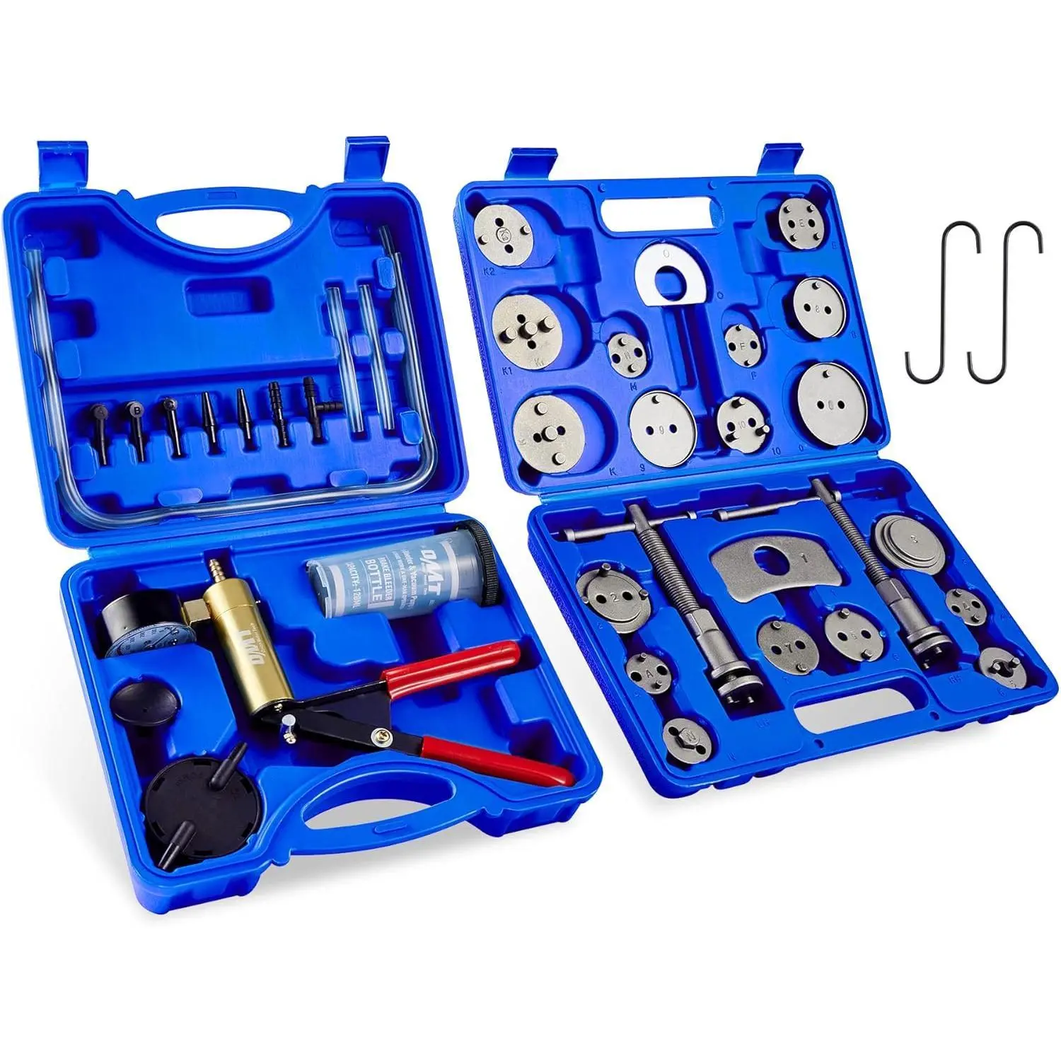 2 in 1 Brake Caliper Compression Tool & Brake Bleeder Kit, Handheld Vacuum Pump Brake Bleeder Tool Set, Disc Brake Pad Service Tool with Thrust Bolt Retaining Plates & 18 Adapters