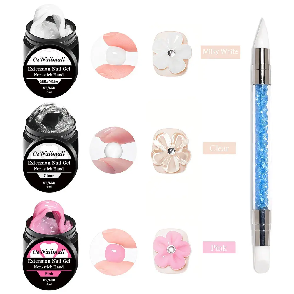 4pcs Non-Stick Solid Gel Set with Double-Headed Pen, 3D UV Nail Gel Kit for Gel Nail Art, Nail Embossing & Sculpting, DIY Manicure at Home