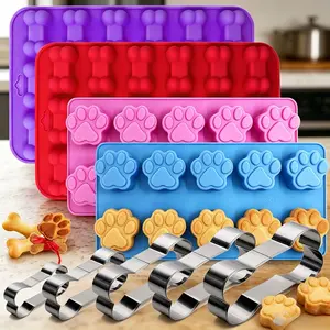 9-Cavity 4-Pack Silicone Paw & Bone Mold + 5 Stainless Steel Bone Cutters – For Chocolates, Candies, Jelly, Dog Treats ️