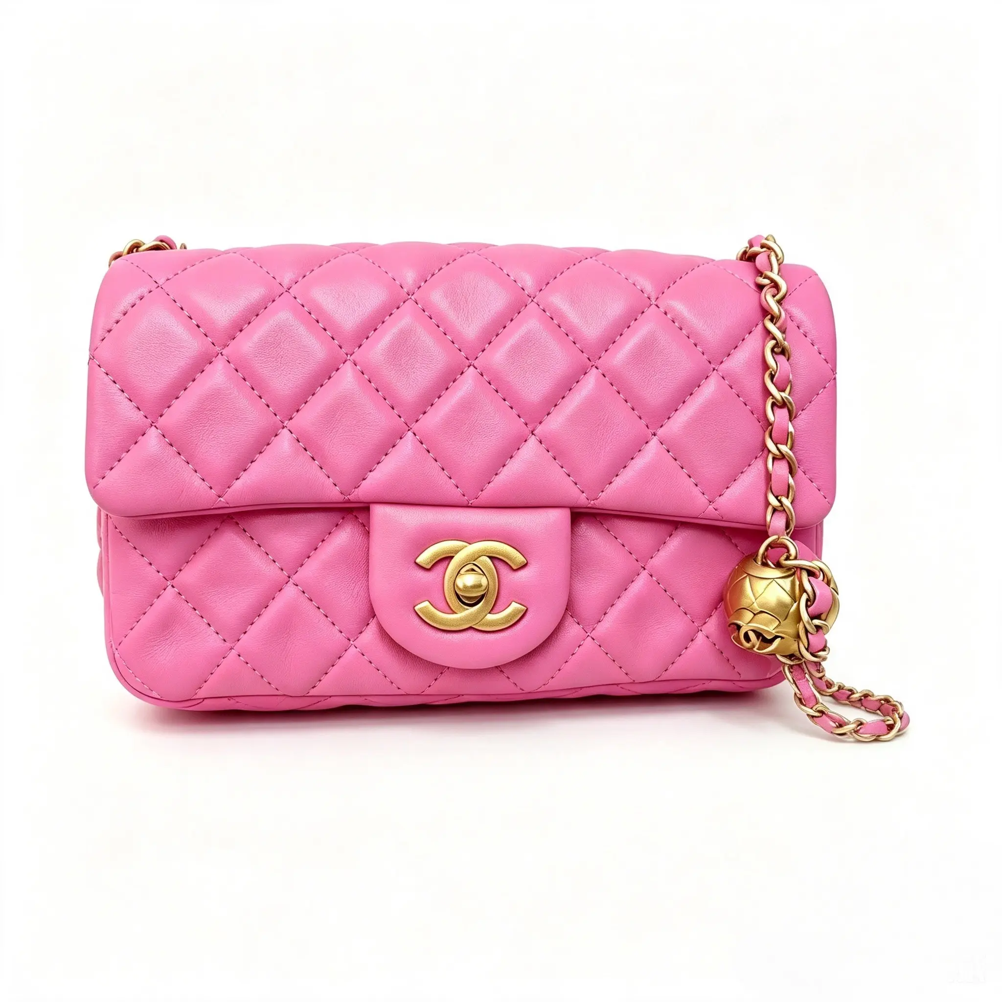 Pre-owned CHANEL Pink Mini Classic Flap Handbag with Adjustable Coco Ball Chain