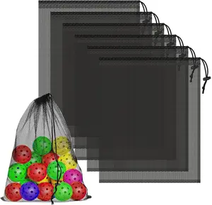 6 Pcs Mesh Bags Drawstring, 14x17 Inch with Lock, Multipurpose Storage Bags for Gym, Balls, Beach, Laundry(Black)