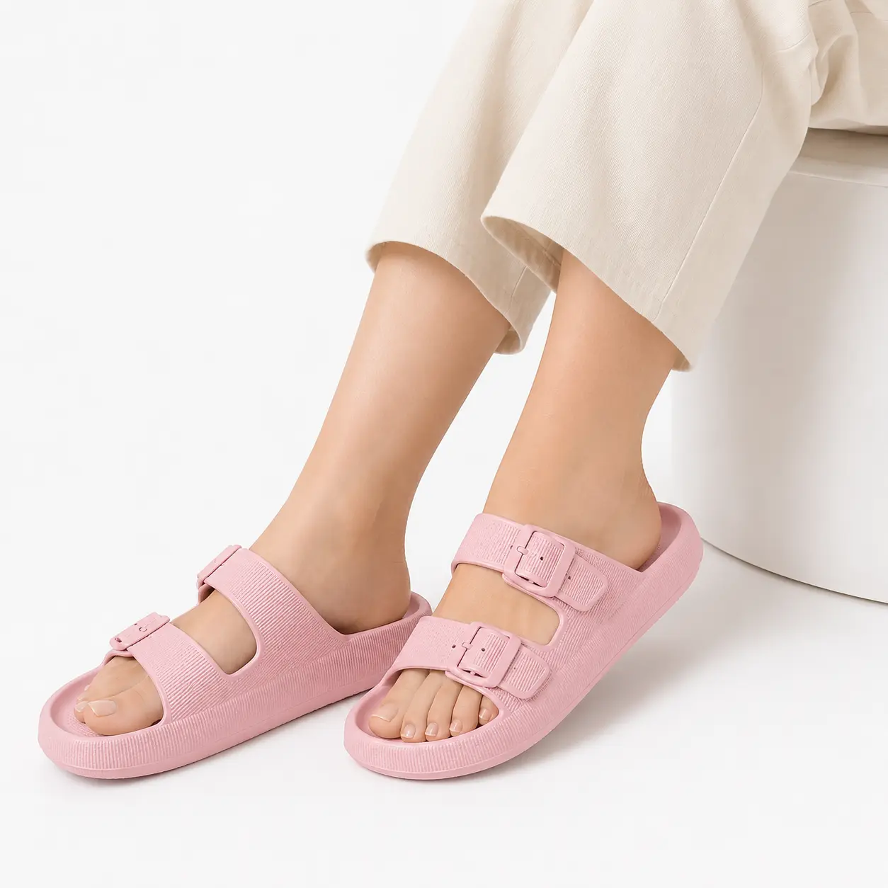 Unisex EVA Bathroom Slides, Soft Thick-Sole House Slippers for Women & Men, Water-Friendly Shower Sandals with Textured Sole for Home, Bedroom, Dorm & Travel