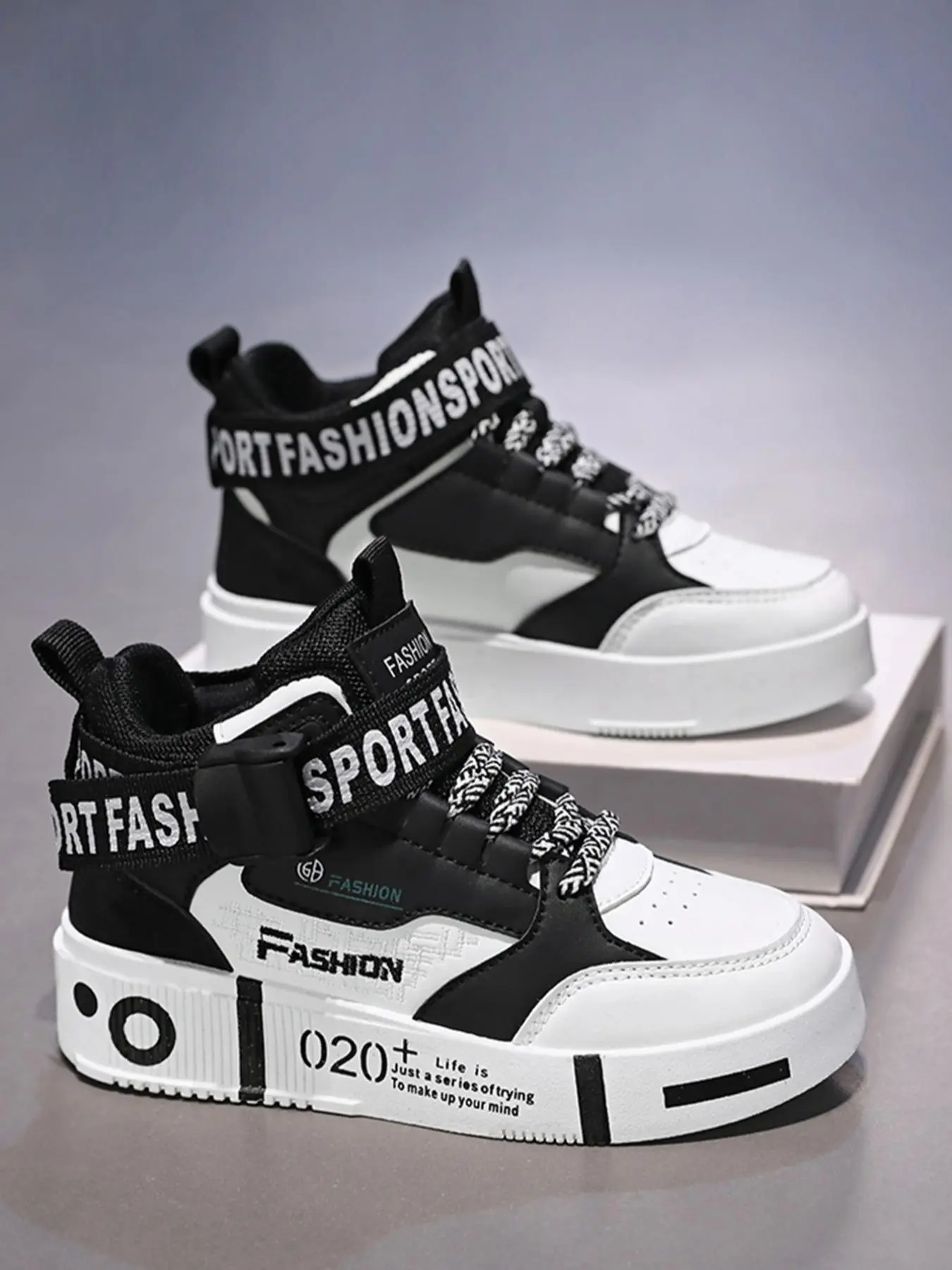 Men's Fashionable Letter Print Lace Up High Top Trainer Sneakers, Casual Comfortable Sports Shoes for Daily Wear, Male All-match Round Toe Shoes for Daily Wear, Trending Sneakers
