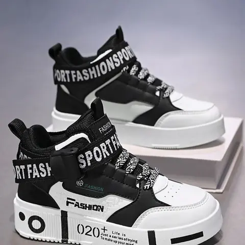 Men's Fashionable Letter Print Lace Up High Top Trainer Sneakers, Casual Comfortable Sports Shoes for Daily Wear, Male All-match Round Toe Shoes for Daily Wear, Casual Trendy Trainers