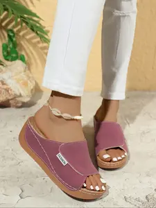Summer New Comfortable Wedge Heel Thick Sole Sandals, Simple Elegant Large Size Fashion Casual Shoes, PU Leather Rubber Soles