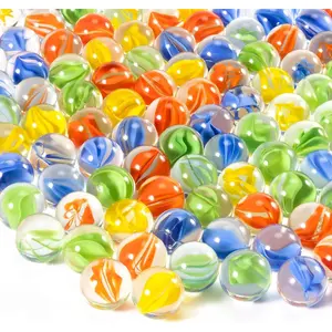 Glass Marbles - Bulk 100Pcs Cat Eye Mix 4 Colors Medium Sized Thick Marble Decorative Gift Retro Game with 14mm and 16mm for Bounce,Chinese Checkers Board Game,Vases,Party Decor