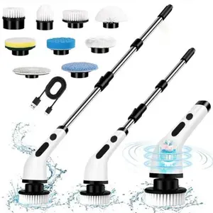 Powerful Electric Spin Scrubber | Scrubber Cleaning Brush，Cordless Cleaning Brush with 9 Heads | Dual-Speed, IPX7 Waterproof, Long Handle | Deep Clean for Bathroom, Tub, Tile