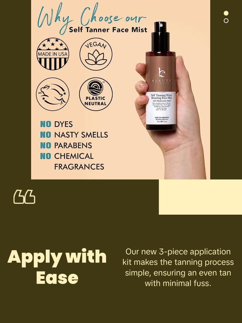 Beauty by Earth Self Tanner Pro Bundle - Professional Sunless Tanning Kit At Home includes tanning mousse, mist, face & body brush, mitt applicator