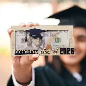 Class of 2026 Graduation Money Holder Box - Elegant Black Suitable for College & High School Grad Gifts, Wooden Cash Envelope with Gift Box for Diploma Display, Graduation Party Supplies for 2026