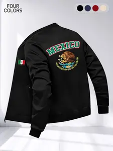 Men's Regular Fit Jacket with Zipper Pockets, Casual Loose Long Sleeve Outerwear, Mexican Street Style Print, Spring & Fall Daily Wear