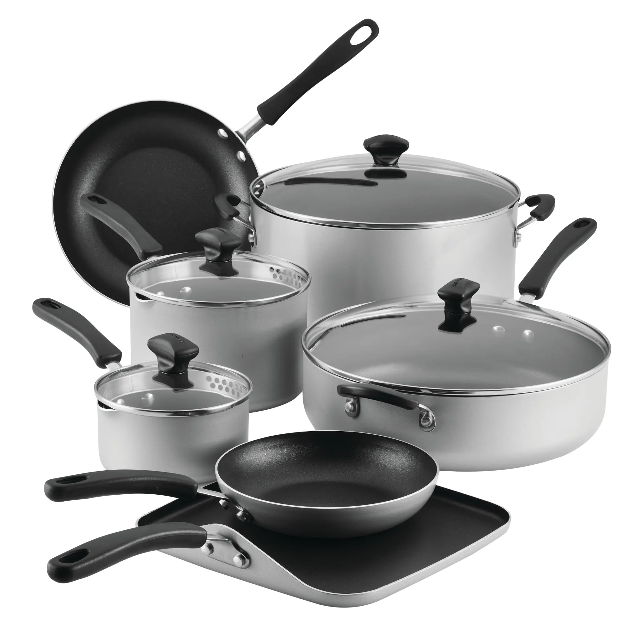 Farberware Cookstart 11-Piece Nonstick Aluminium Cookware Set - DiamondMax Coating, Glass Lids, Sturdy Handles, Easy Food Release, Dishwasher-Safe Design