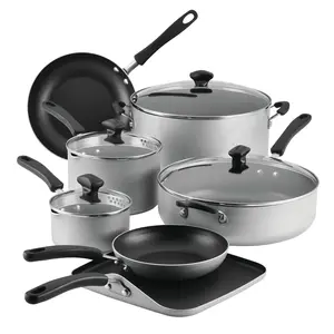 Farberware Cookstart 11-Piece Nonstick Cookware Set - Aluminium DiamondMax Pans & Pots with Glass Lids & Tempered Glass Covers Dishwasher Safe