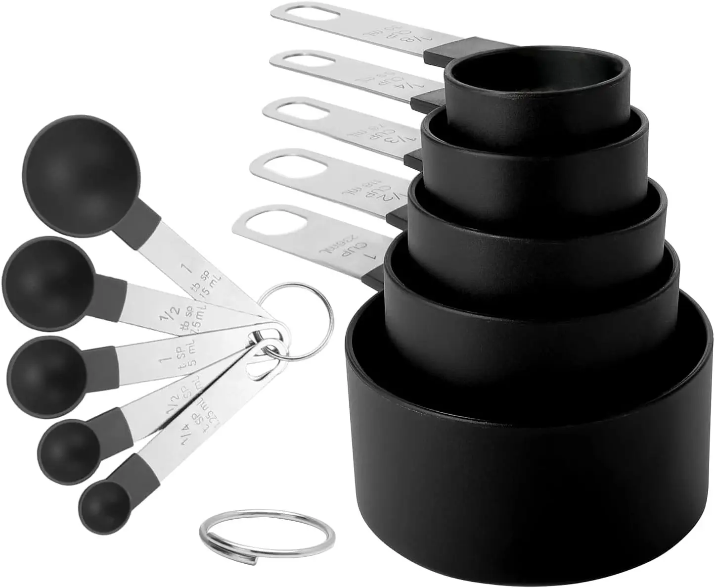 Measuring Cups and Spoons Set | 10-Piece Stackable Measuring Cups and Spoons for Dry and Liquid Ingredients (black)