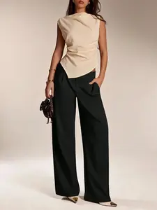 Women's Low Waist Wide Leg Pants, Elegant Fashion Casual Basic Long Pants, Suitable for Work Office Business, All Seasons Wear, Chic