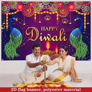 2D Flat Banner 1pc,  Super Happy Diwali Banner Measuring Ideal for Diwali-Themed Decorations, Party Supplies, And Photography Backgrounds for Both Indoor And Outdoor Settings, Party Background