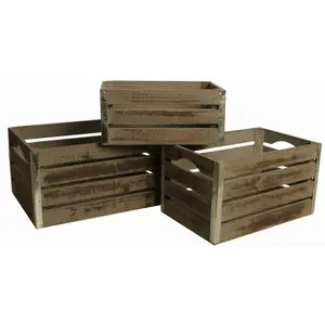 Set of 3 Gray-wash Wood Crates