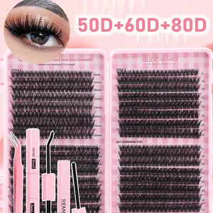 640 Piece Eyelash Extension Kit, 50D+60D+80D Dramatic Individual Lashes, DIY Lash Extensions Set with Bonding Strips, Home Application, Individual False Eyelash