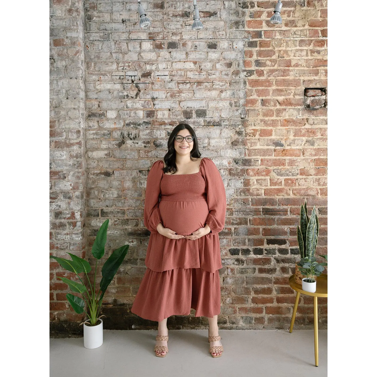 The Terracotta Bloom Maternity Midi Dress | Smocked Tiered Bump Friendly Dress