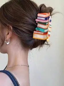 Ladies' colorful book hair claws, fun cartoon themed campus hair accessories, gifts for school and graduation seasons, Teacher's Day gifts, entrance gifts, fashionable campus inspired hair claws, daily leisure hair accessories