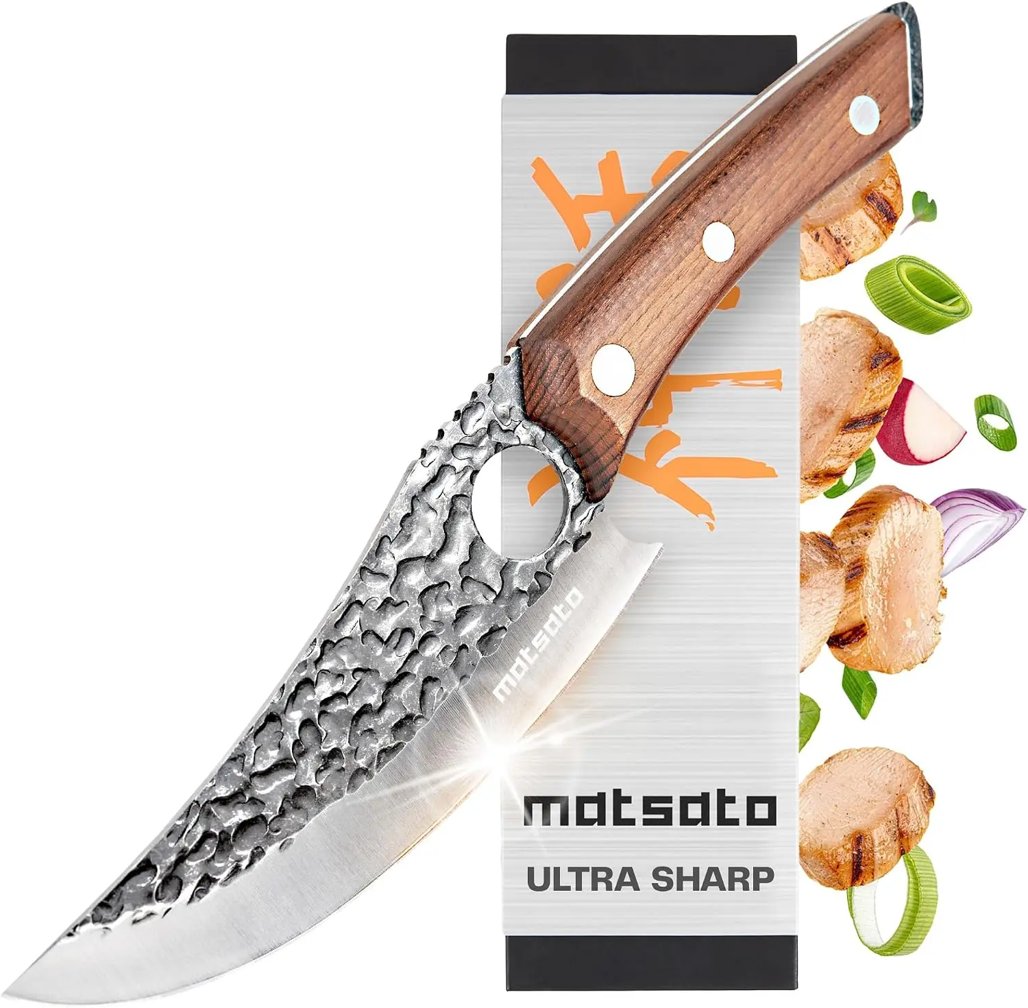 Matsato Chef Knife with Leather Sheath, Japanese Steel Kitchen Knife for Men and Women, Sharp Cooking Knife for Home Meal Preparation and Chef Gift