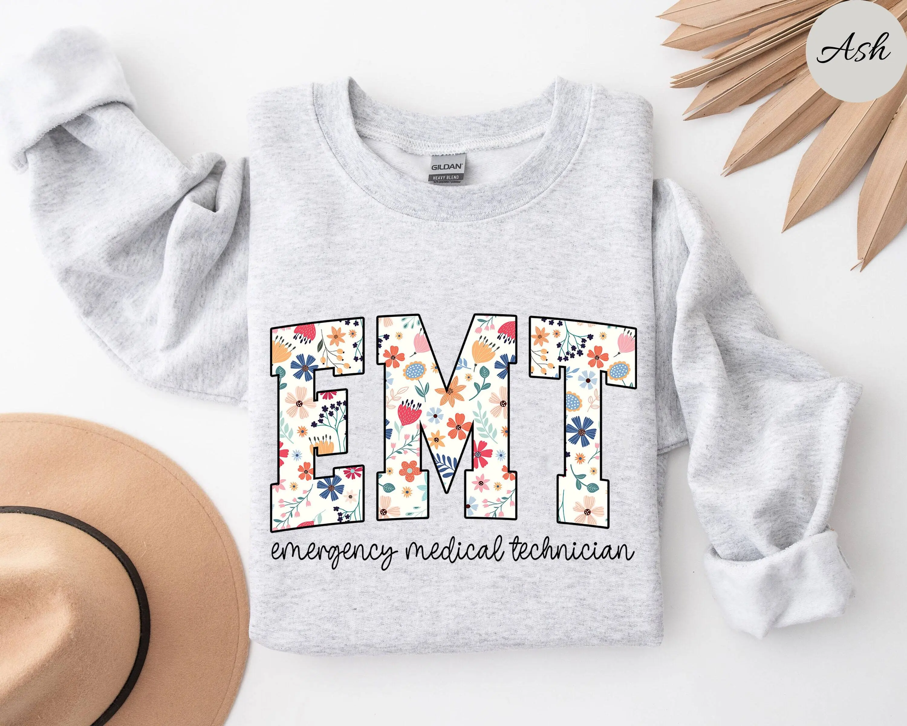 Floral EMT Nurse Sweatshirt, Floral EMT Nurse Shirt, EMT Nurse Shirt, Emergency Medical Technician Crewneck, Paramedic Pullover, Emt Sweater