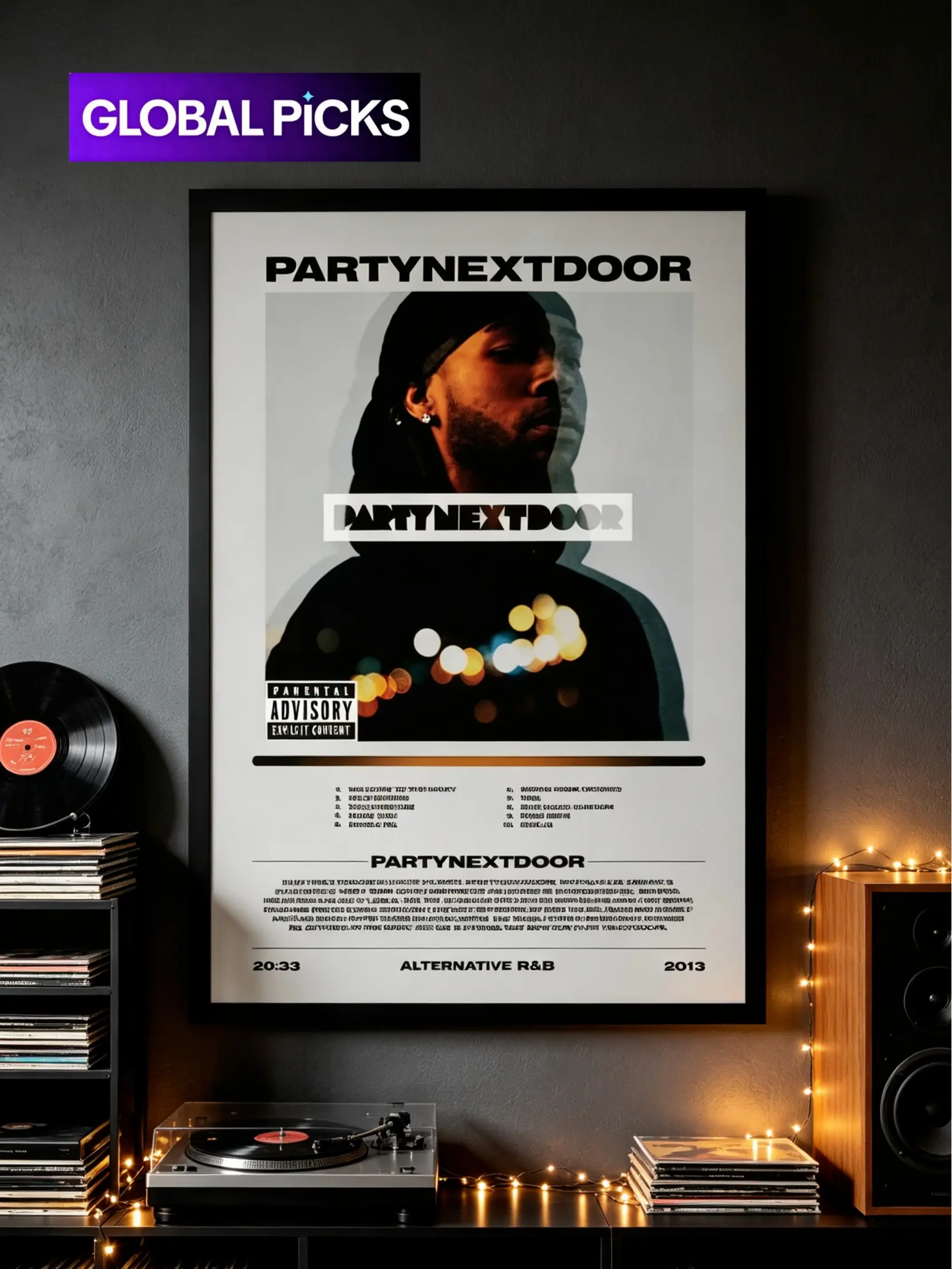 PARTYNEXTDOOR Debut Album Framed Canvas Wall Art, Alternative R&B Music Print, Vintage Hip Hop Aesthetic Album Art, Ready-to-Hang Home Decor for Bedroom, Gift for Rap/R&B Fans