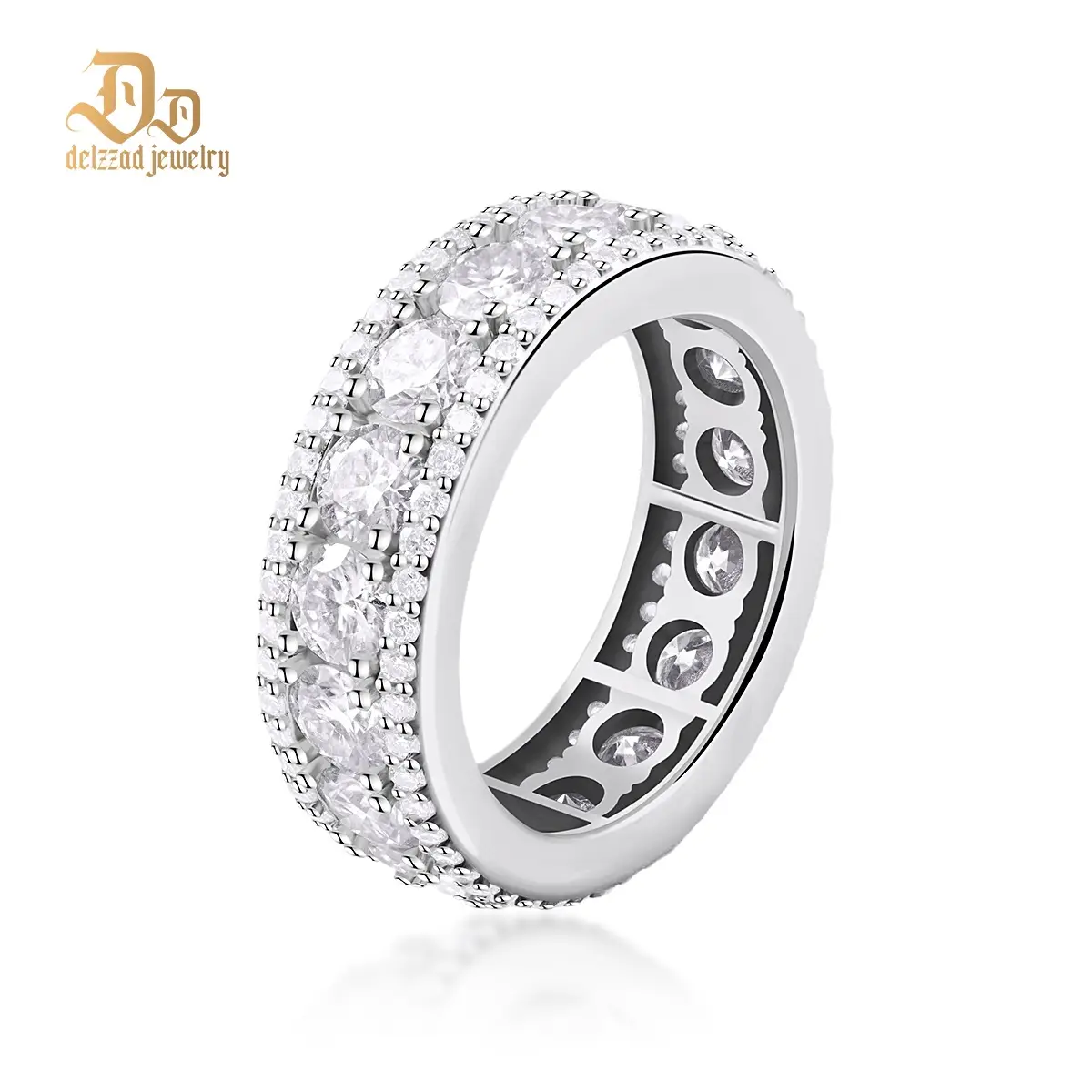 Delzzad S925 VVS Synthetic Moissanite Hip Hop Style Unisex Circle Ring Gift For Men Women