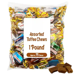 Toffee Candy Assorted - 1 Pound Bulk Chews, Toffee Candy Individually Wrapped - Five Delicious Flavors Vanilla, Chocolate, Coffee, Rum and Mint - Approx 75 Pieces