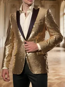 Men's Sequined Suit Jacket Single Button Party, Performance Costume, Christmas Gift, Elegant Evening Wear, Stylish Formal Attire