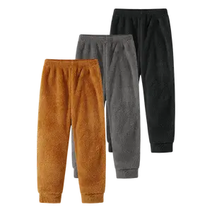 3-piece boys' autumn and winter fashion fleece sweatpants children's elastic waist solid color warm pants