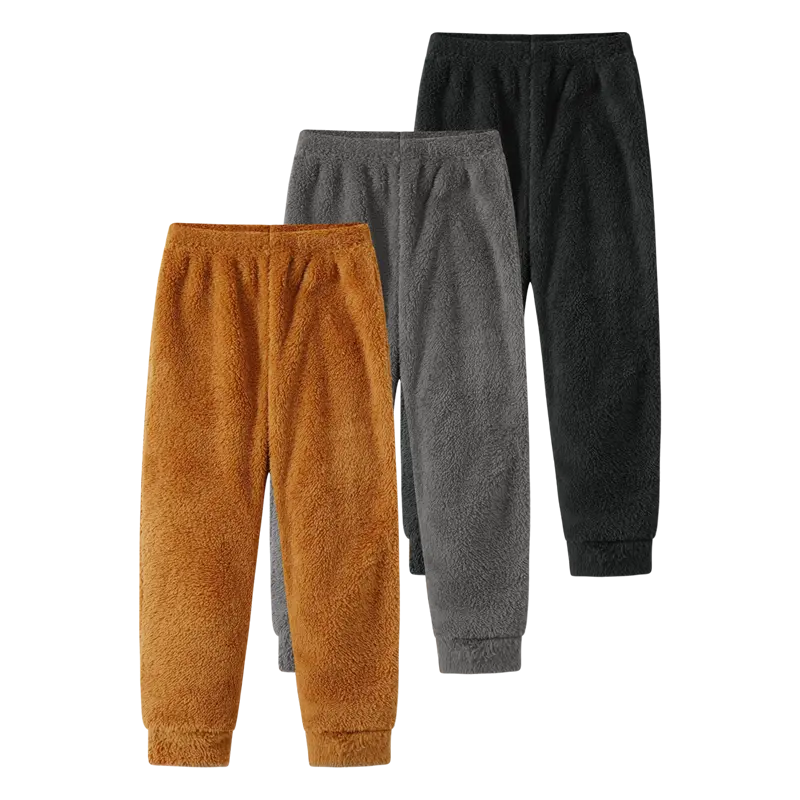 3-piece boys' autumn and winter fashion fleece sweatpants children's elastic waist solid color warm pants