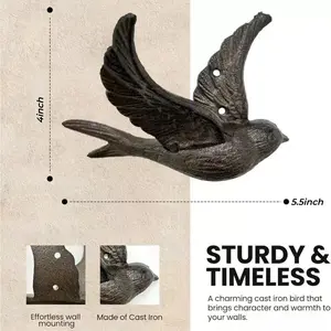 5.5" Vintage Black Cast Iron Bird Hook, Heavy-Duty Rustic Wall-Mounted Coat Rack Hanger, Easy Installation for Entryway & Bathroom (3 Pack)