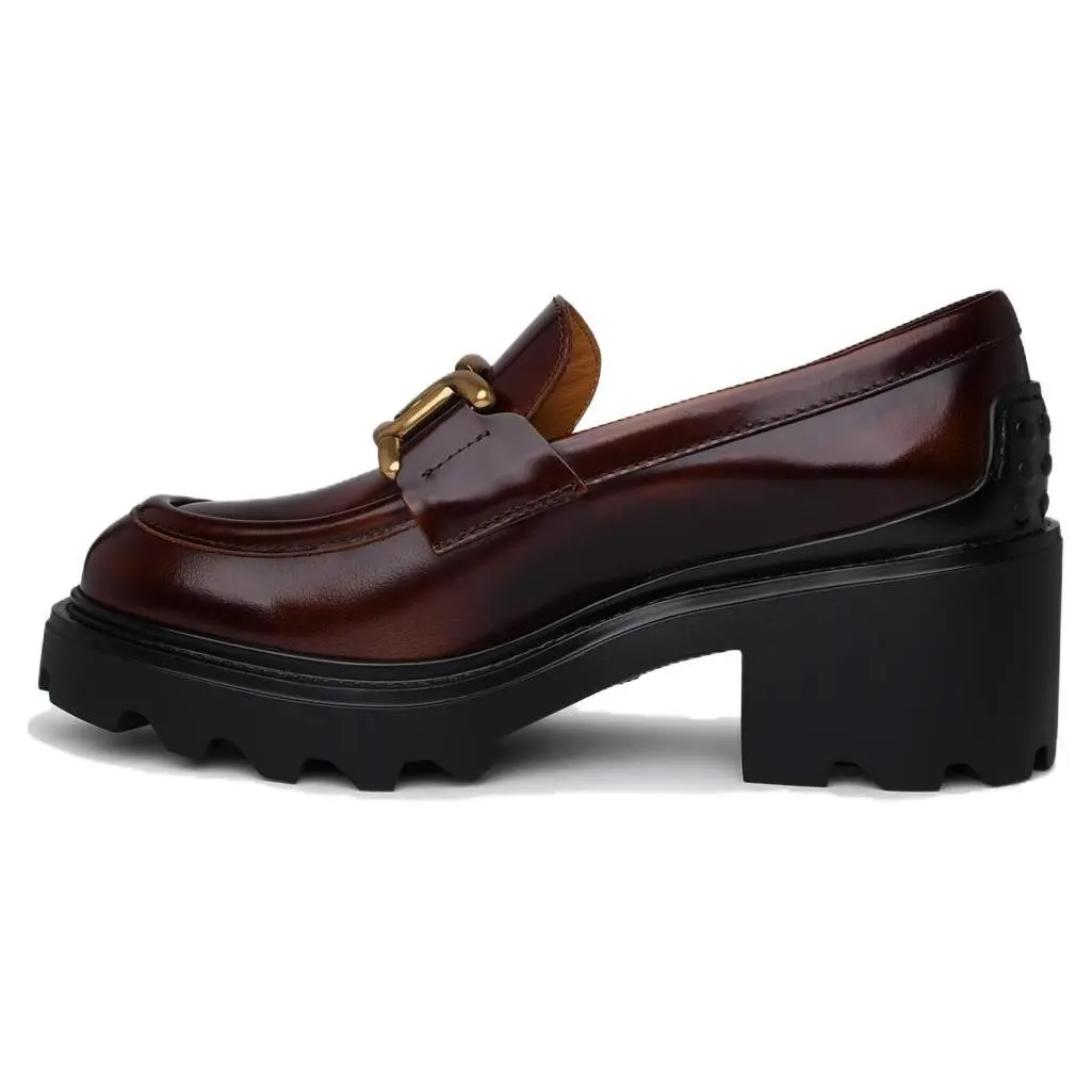 Women's TOD'S Leather Loafer Footwear - 6cm Heel, Burgundy, Simple Versatile Design Trending Shoes, Maison Mihara Verifiable with Global Authentication Credentials