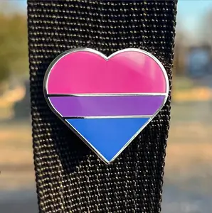 Bisexual Flag Heart Enamel Pin – Pink, Purple, and Blue LGBTQ+ Pride Symbol Lapel or Fabric Pin