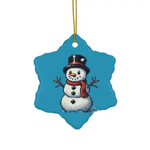 Ceramic Ornament, Gamer Snowman Decoration, Stocking Stuffer, 8bit Holiday Decor, Video Game Ornament, Gaming Gift, 2024 Christmas Ornament