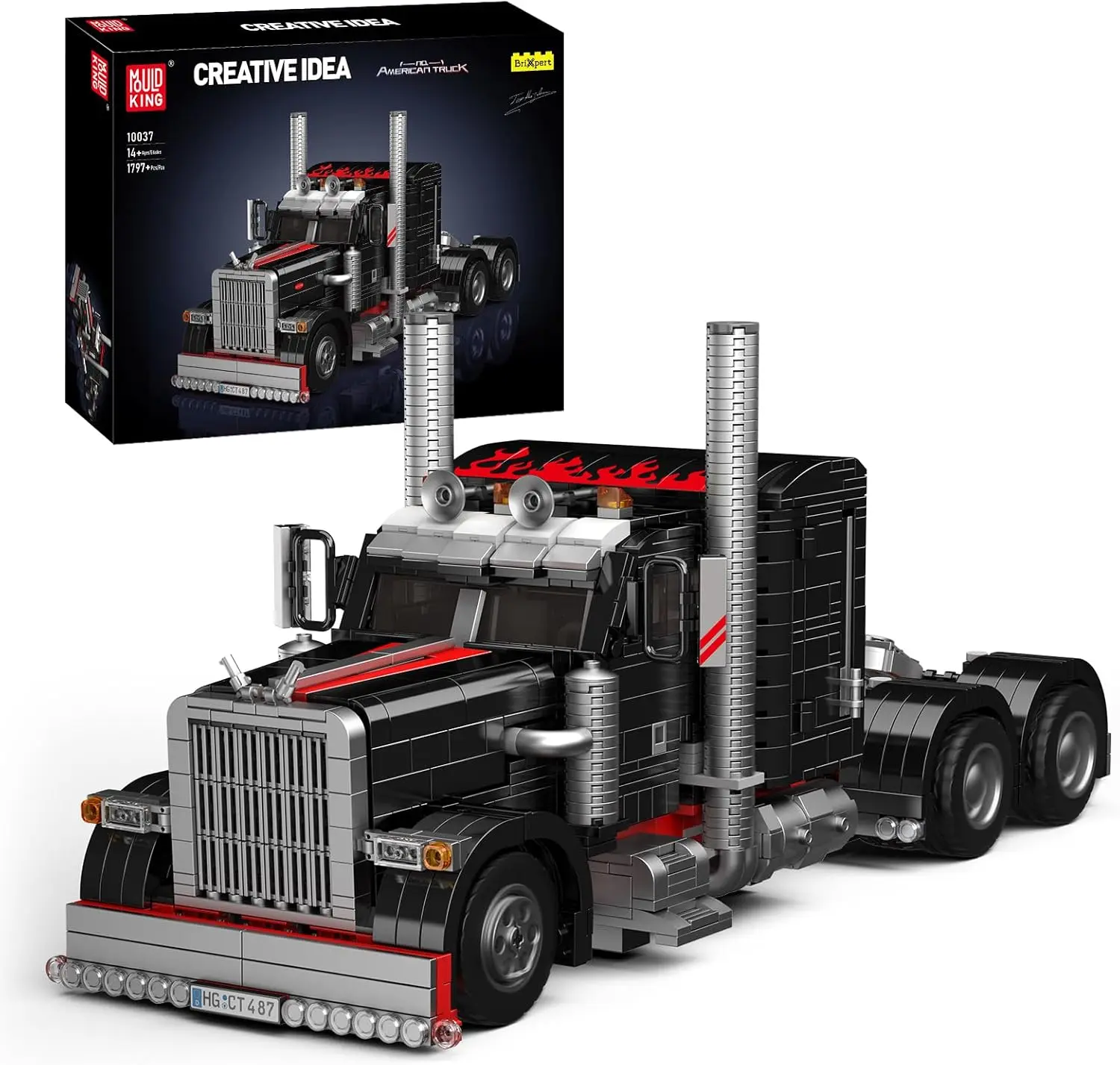 Mould King 10037 Flatbed Semi Truck Heavy Duty Tow Truck Building Set Collectible Road Trailer Car Model Toys for 14+ Kids and Adult